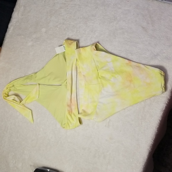 Aerie Bikini Womens S Yellow Crossover Keyhole Halter High Cut Cheeky Bottom NWT - Picture 7 of 16